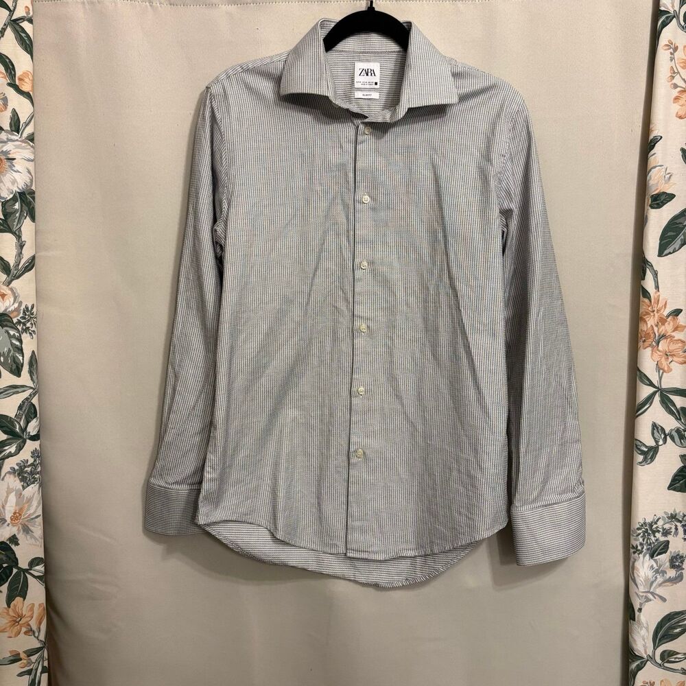 Zara Slim Fit Button Up Shirt Black White Geometric Men’s Medium